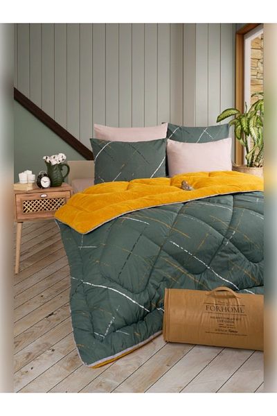 Sudemhome Double Welsoft Sleeping Set Double Sided Wellsoft Fluffy Fleece Quilt and Battal Fitted Sheet