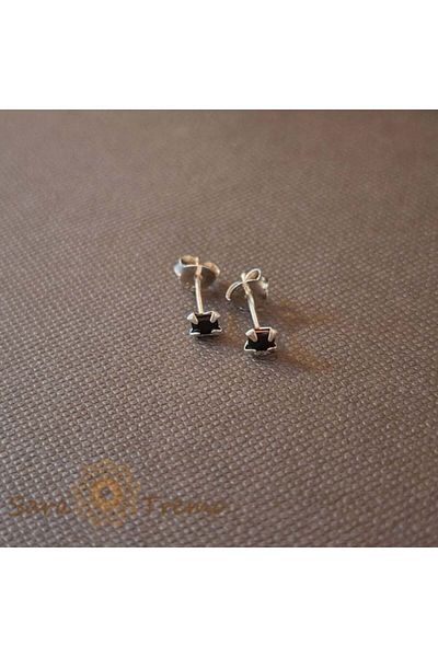 saratremo Cercei unisex din argint 925 cu cristal pătrat de zirconiu negru, 3 mm