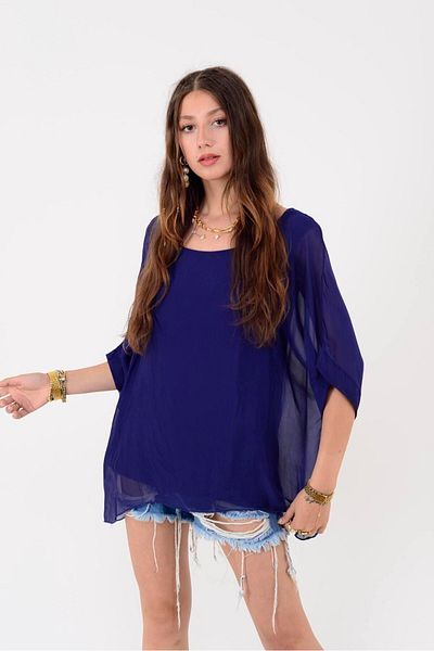 Park Moda 6061 Bat Sleeve Back Tie Silk Bluz