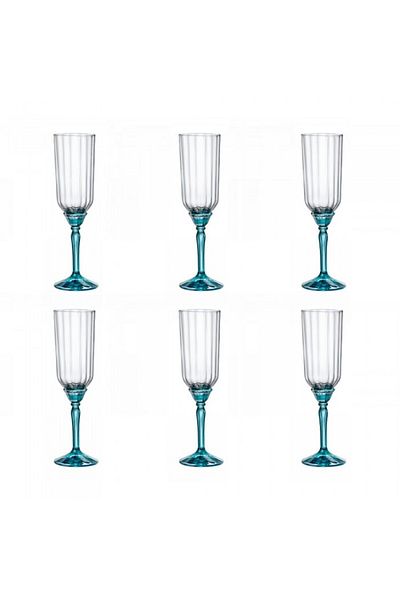 Bormioli Rocco Set of 6 champagne glasses BORMIOLI ROCCO FLORIAN BLUE, 210ml, D6.5xh22cm