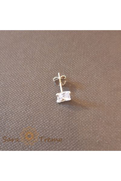 saratremo Unisex Earring Silver 925 with White Square Zirconia Crystal, 5 mm
