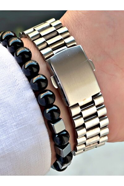 Tisaati Premium Seri Özel Tasarım Lüks Seri Metal Kordon Classic Erkek Kol Saati-Bileklik Hediyeli