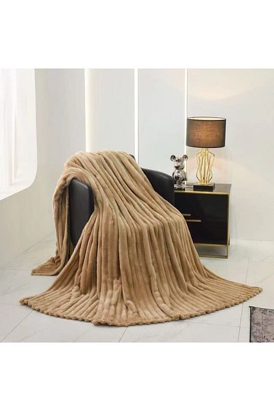 Sale4u Cocolino Striped Blanket – 210x230 cm, Medium Thickness, Soft and Warm, Beige