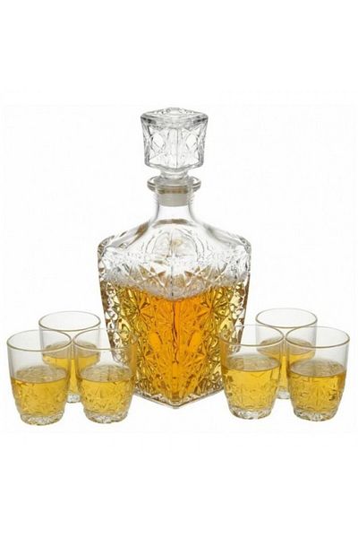 Bormioli Rocco Set of 780ml carafe with 6 85ml liqueur glasses BORMIOLI ROCCO DEDALO