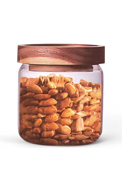 BALSA 500 ml Yuvarlak Akasya Kapaklı Cam Kavanoz BOR053
