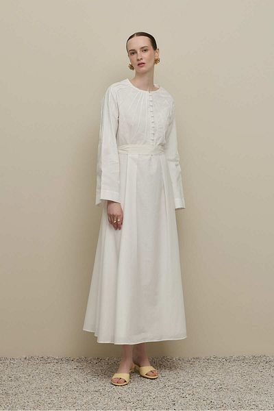 Fahhar Thin Ribbed Voile Dress Ecru