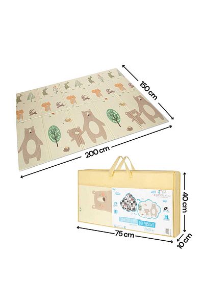 Bocioland Foldable play mat, printed on both sides, 200 x 150 cm, Small Bear