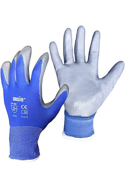 Ansio Set of 5 pairs of work gloves, polyurethane/nylon, blue/grey, size L