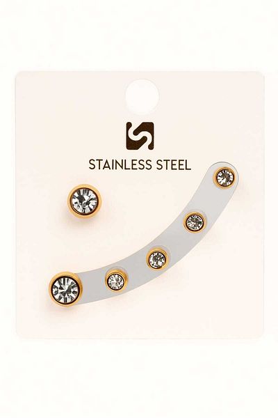 Begonia Accessories Steel Solitaire Set of 3 Earrings Studded 3mm 4 mm and 5 mm
