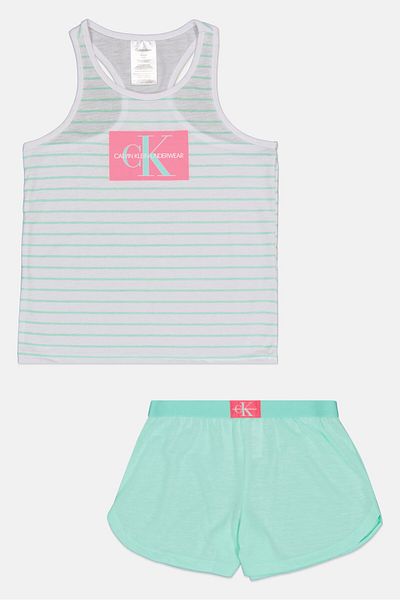 Calvin Klein Kids Girl 2 Pieces Brand Logo Sleeveless Tank Top and Shorts Set, Multicolor
