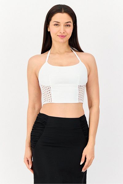 Hurley Women Halter Neck Sleeveless Eyelet Tank Top, White