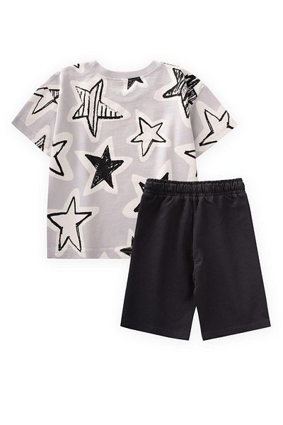 Cigit Patterned Basic Capri Suit 2-10 Years Stone