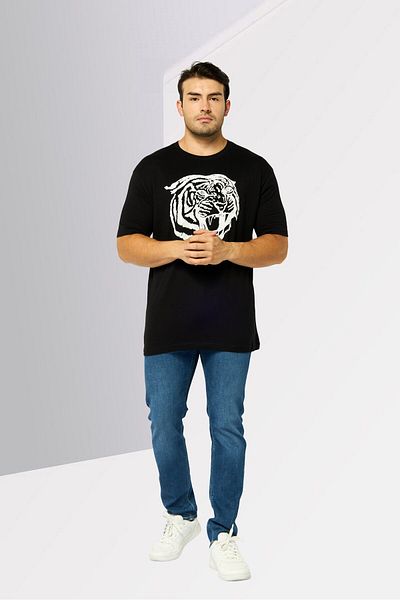 Cavalli Class Men Crew Neck Short Sleeves Graphic Print T-Shirt, Black