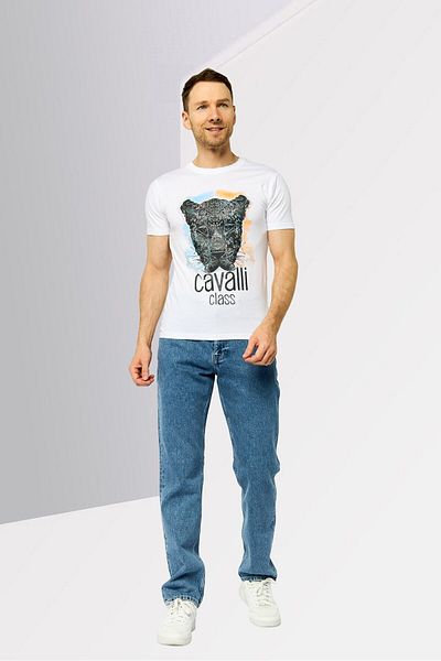 Cavalli Class Men Crew Neck Short Sleeves Brand Logo T-Shirt, White