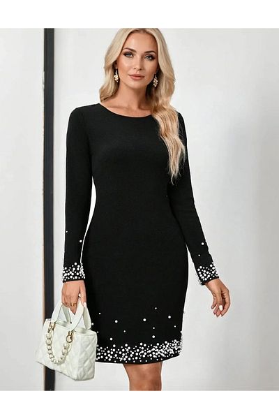 UniqueStore.ro Black Olinda Dress, Accessorized With Pearls