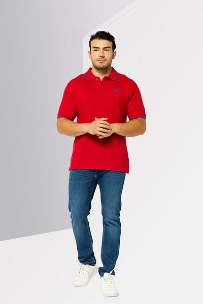 Cavalli Class Men Regular Fit Short Sleeve Brand Logo Polo Shirt, Red