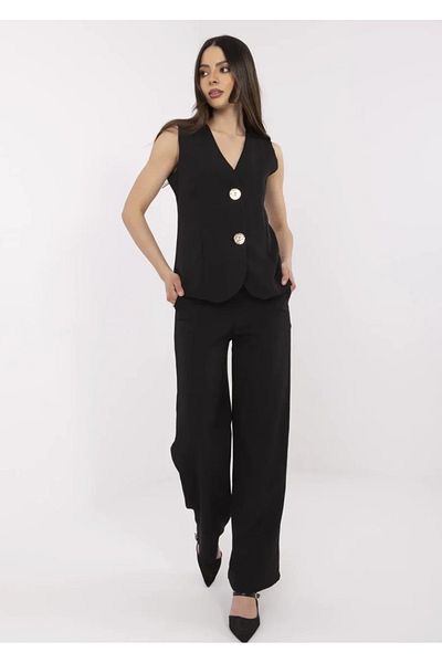 UniqueStore.ro Elegant Black Set With Trousers And Elegant Vest With Decorative Buttons - L