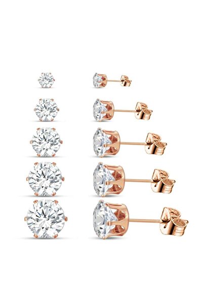 huitich طقم أقراط مرصعة بالزركونيا المكعبة مطلية بالنحاس، مكون من 5 أزواج