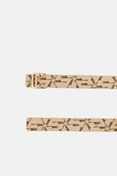 Cavalli Class Women Leather Reversible Golden Buckle Belt, Beige