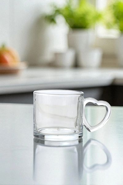 TrendDeco Set of 2 Glass Cups with Heart Handles - Lover's Cup (Thick Glass)