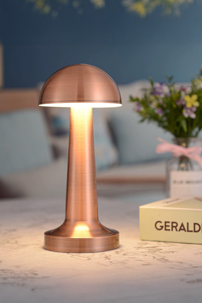 Neovista Mantar Model Retro Masa Lambası Rosegold Bakır Dimmerli Şarjlı Dekoratif Dokunmatik Masa Lambası
