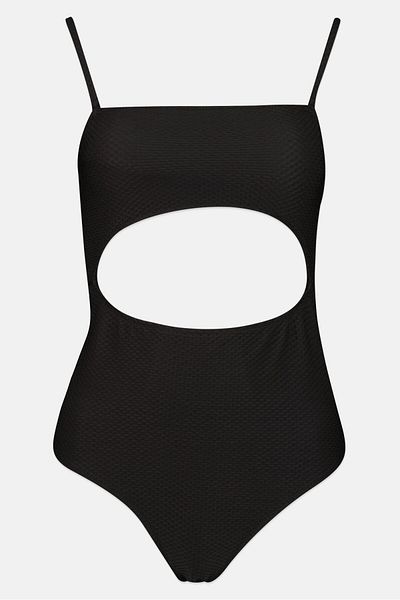 aerie Women Textured One Piece Swimwear, Black