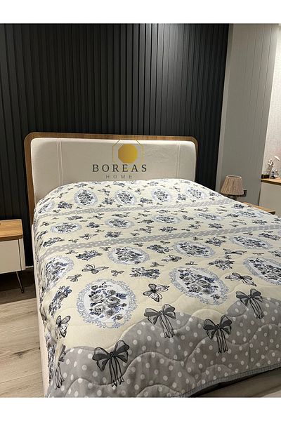 Boreas Home Gray Butterfly Quilted Bedspread Double