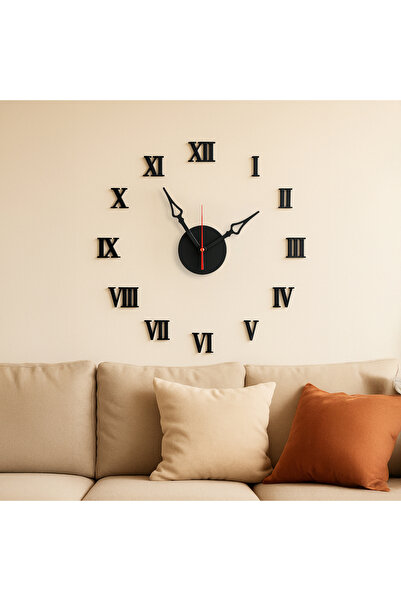 Nobbystar 3D Siyah Ahşap Roma Rakamlı Dekoratif Büyük Boy Duvar Saati