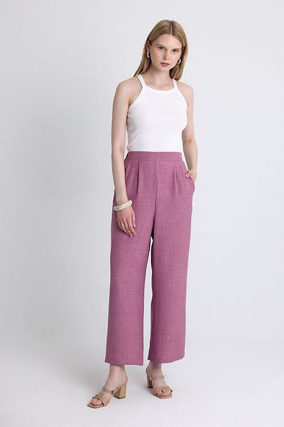 Rays Rose High Waist Front Pleat Detail Cotton Wide Leg Pants 8014A