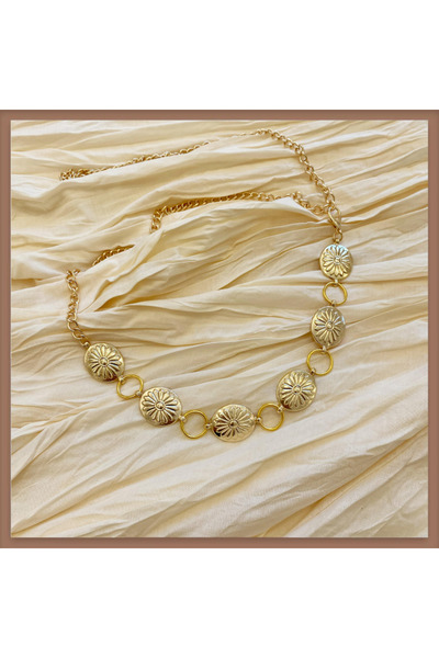 Faya Boutique Fiore Desenli Gold Plaka Zincir Kemer