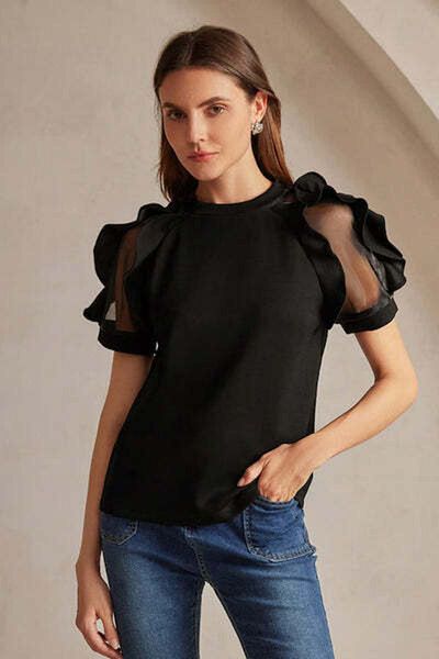 StreetWear Outlet Tricou elegant pentru femei cu mânecă scurtă și volane