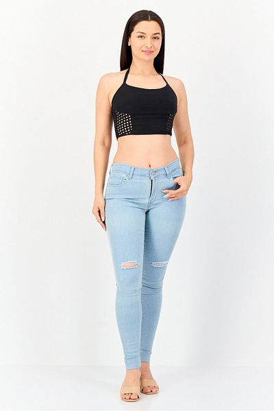 Hurley Women Halter Neck Sleeveless Eyelet Tank Top, Black