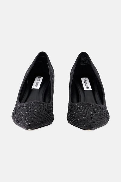 Steve Madden Women Rosie Rhinestone Kitten Heel Pump, Black