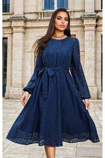 UniqueStore.ro Rochie Franka Bleumarin, Cu Cordon În Talie