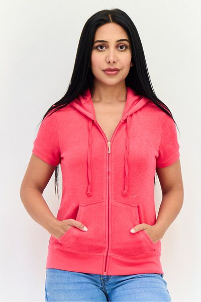 Juicy Couture Women Graphic Print Short Sleeve Hoodie, Pink