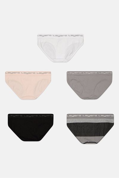 Layer 8 Women 5 Pack Brand Logo Pull On Panties, Black/White/Combo