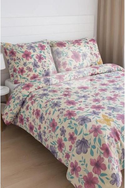Sinada Butterfly Flower Patterned 57 Thread 80% Cotton Fabric Duvet Cover Set Single