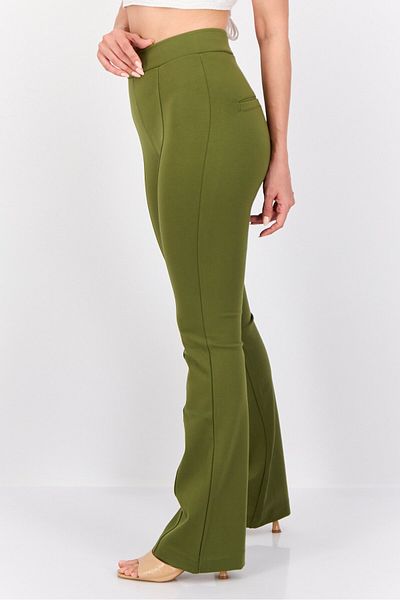 Lindex Women Regular Fit Solid Stretchable Flared Pants, Moss Green