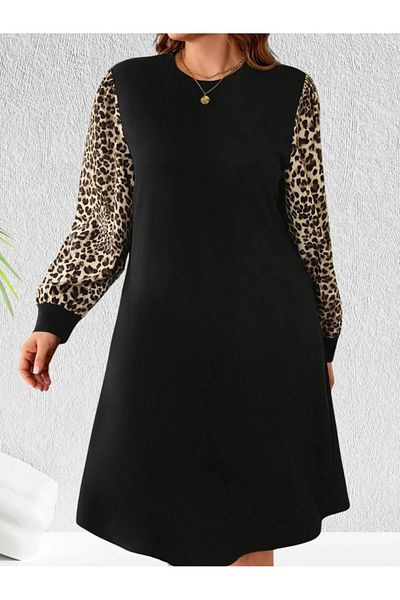 UniqueStore.ro Plus Size Loose Dress With Animal Print Sleeves