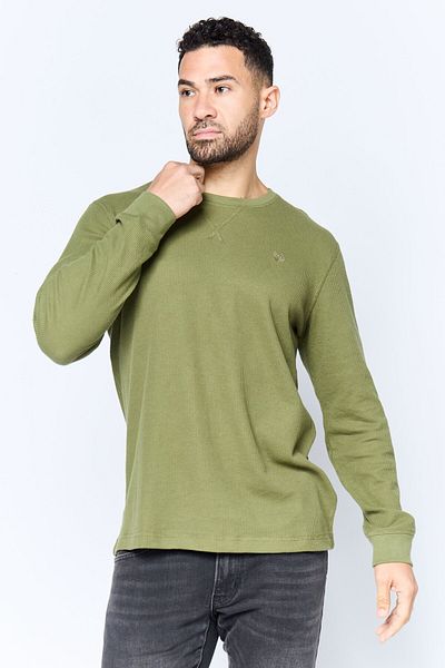 Chaps Men Crew Neck Embroidered Logo Long Sleeve Sweatshirt, Olive