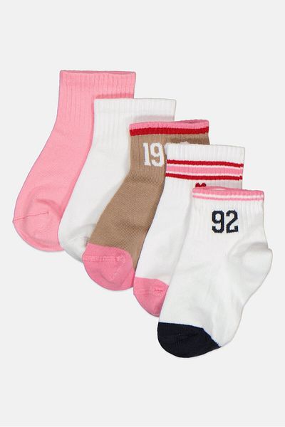 Bebe Kids Girl 5 Pairs Graphic Print Quarter Socks, Multicolor
