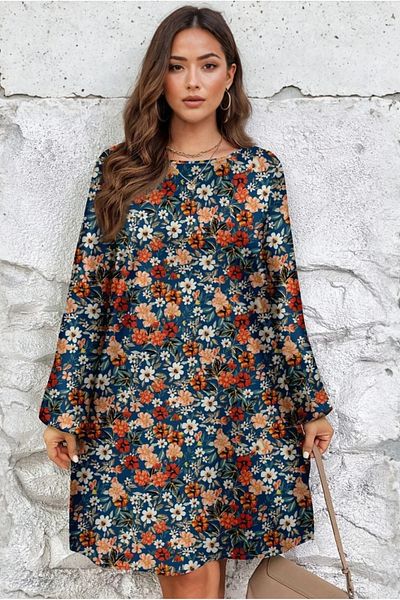 UniqueStore.ro Plus size casual dress with multicolor floral print