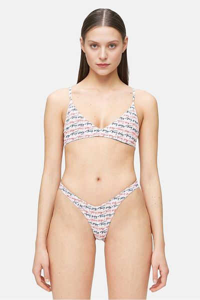 Tommy Hilfiger Women Brand Logo Pull On Cheeky High Leg Bikini Bottom, Multicolor