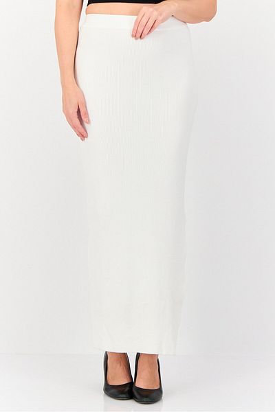 Don't Call Me Jennyfer Women Ribbed Side Slit Maxi Skirt, White