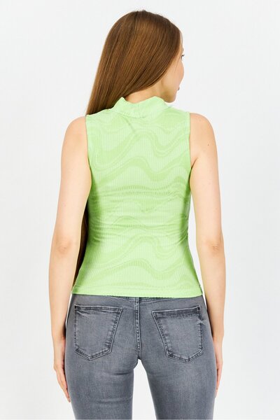 Sinsay Women Mock Nek Sleeveless Textured Tank Top, Lime Green