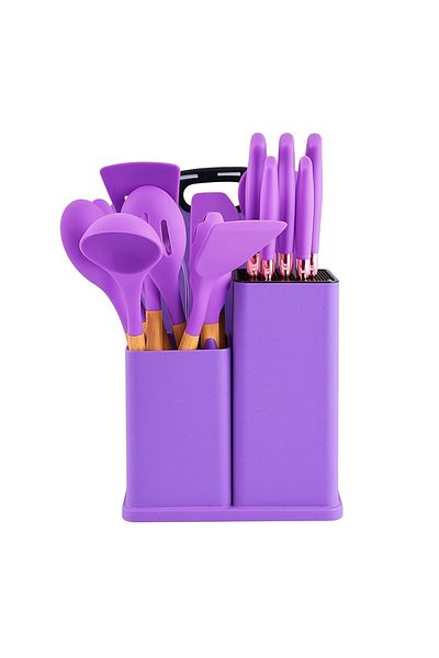 wei inox Set of 19 kitchen utensils, wood/silicone, purple
