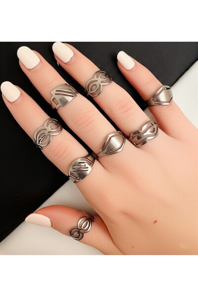 KANERUZ 7 Pieces of Silver Color Joint Rings (Models May Vary)