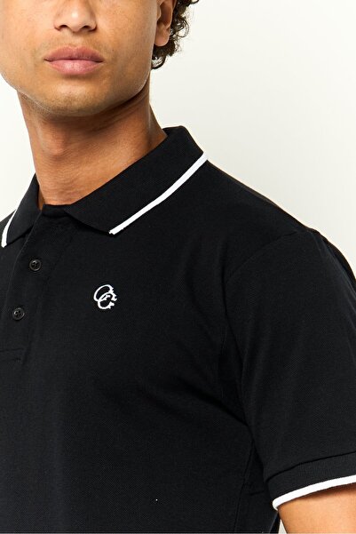 Cavalli Class Men Regular Fit Embroidered Logo Short Sleeves Polo Shirt, Black