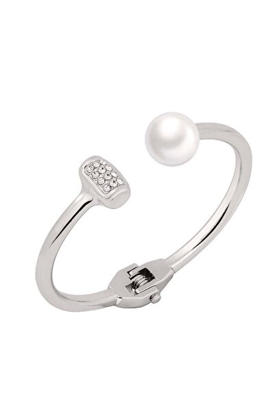 huitich سوار مفتوح باللون الفضي مع تفاصيل من اللؤلؤ وأحجار الراين