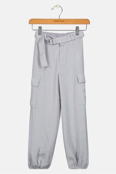 Koton Kids Girl Solid Belted Cargo Pants, Grey
